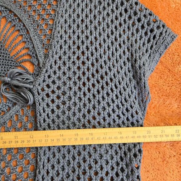 Artesia Womens Boho Crochet Duster Cover-up Size M Blue Beaded Open Knit Boho - Picture 11 of 12